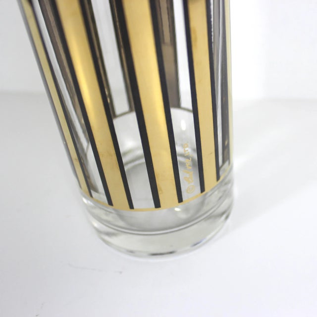 Mid Century Modern Cocktail Mixer With Stir Stick Culver 24k Gold and Black Striped Glass, Signed For Sale - Image 6 of 11