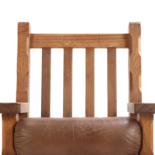 A Pair of French Heavy Oak Brutalist Style Open Arm Chairs, C. 1960. For Sale - Image 4 of 7