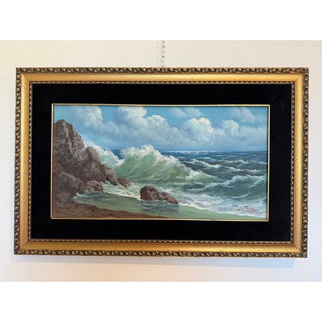 Vintage Original Maritime Oil Painting – Signed, Rocky Coast Waves Seascape For Sale In Jacksonville, FL - Image 6 of 8
