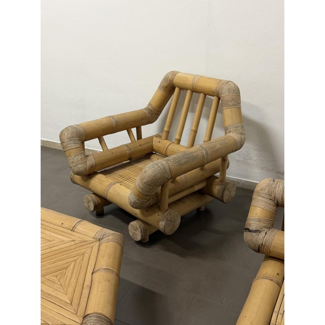 Bamboo Sofas, Armchairs and Coffee Table, 1970, Set of 4 For Sale - Image 6 of 11
