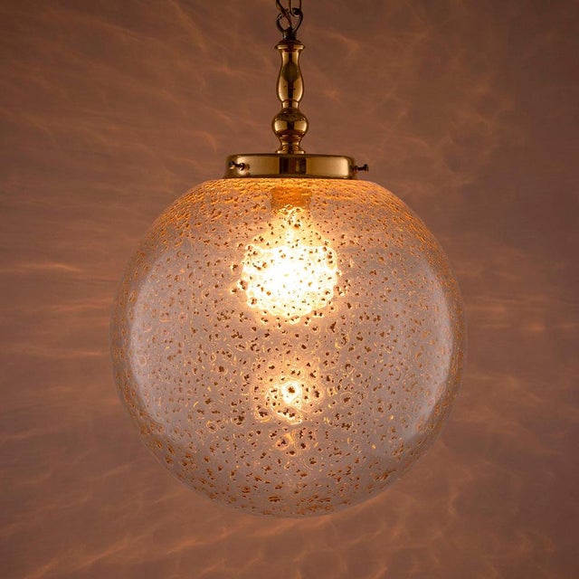Metal Mouth-Blown, Spherical Glass Pendant Lamp with Melted Flakes of Real Gold, 1970s For Sale - Image 7 of 8