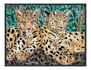Twin Leopards by Jelly Chen in Black Framed Paper, Small Art Print