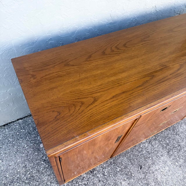Brown Vintage Campaign Credenza by Drexel For Sale - Image 8 of 11