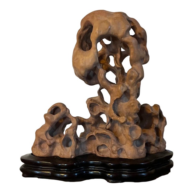 Antique Early 20th Century Chinese Carved Root Scholar's Object on Conforming Wood Stand For Sale