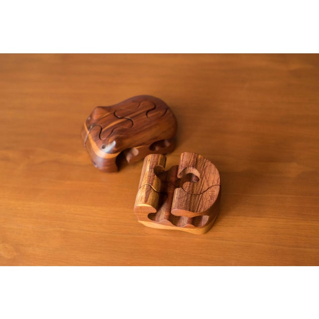 Vintage Abstract Handcrafted Solid Wood Hippo Puzzle Sculpture by Deborah Bump For Sale - Image 9 of 11