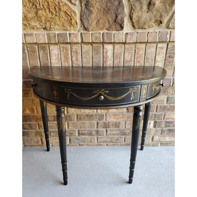 Lane Venture Bespoke Black Gilt Painted Demilune Console Table