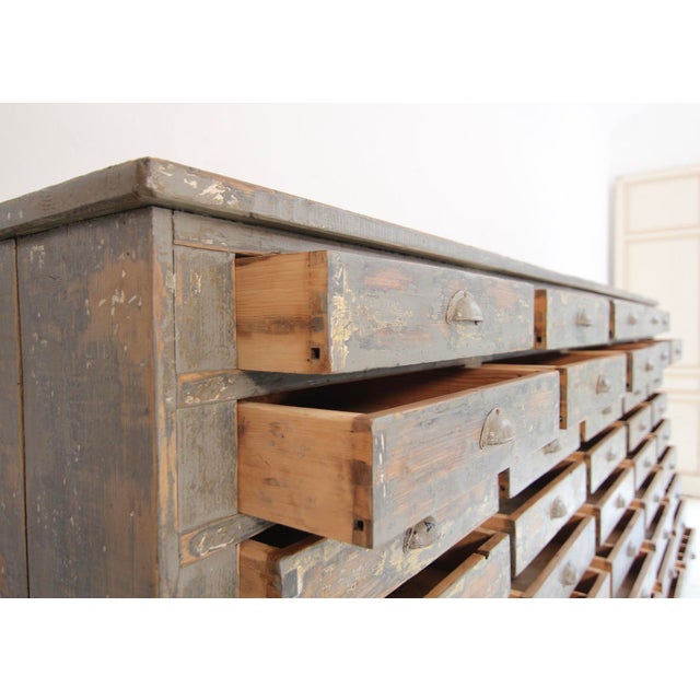 Wood Large Original Painted Pine Workshop Drawer Cabinet, 1920s For Sale - Image 7 of 18