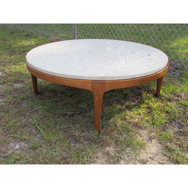 Danish Modern Round Stone Top Coffee Table by Lane | Chairish