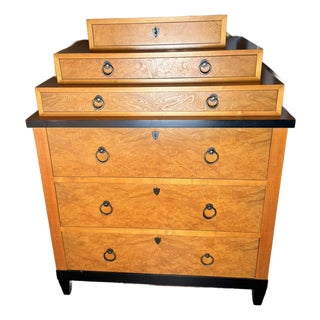1980s Baker Furniture Biedermeier Style Burl Wood Chest of Drawers For Sale