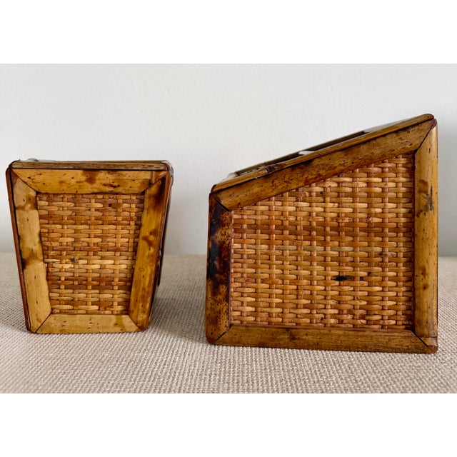 Boho Chic Rattan Bamboo Desk Accessory Set Pen Holder Letter File For Sale - Image 3 of 5