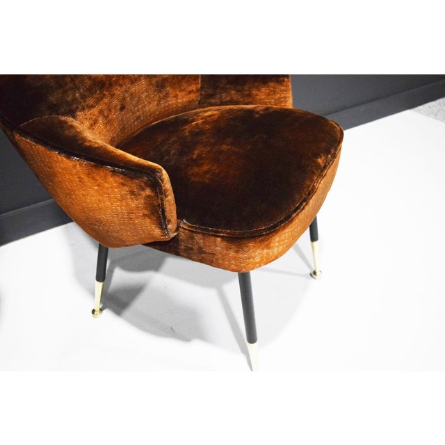 Italian Arm Chairs, 1950s, in Parisien Velvet With Brass Tipped Legs For Sale - Image 4 of 8