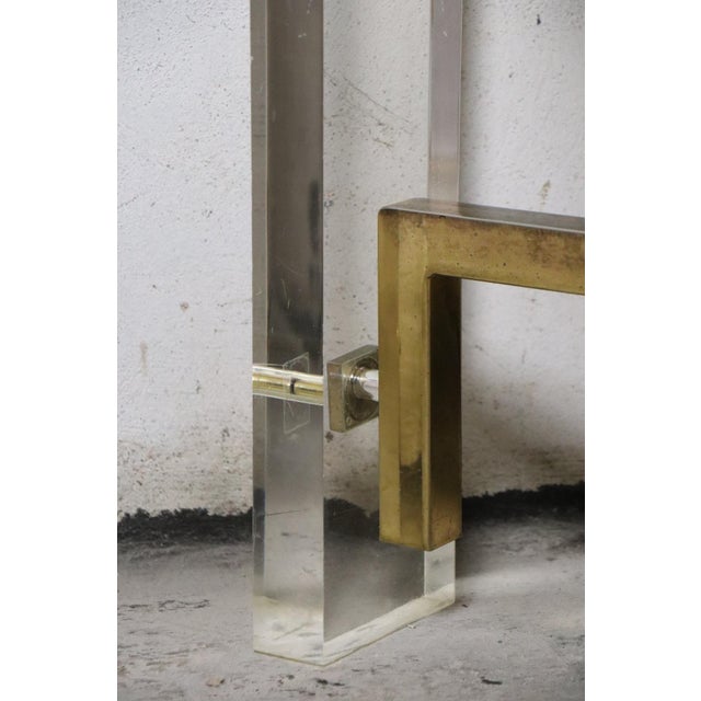 Dining Table in Travertine, Gold-Tone Metal and Acrylic Glass, 1970s For Sale - Image 16 of 18