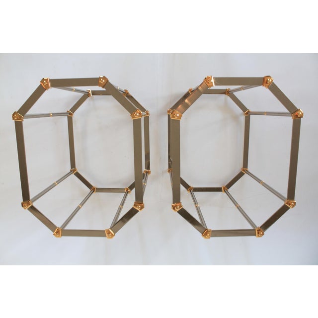 Vintage Hollywood Regency Style Brass and Chrome End Tables - A Pair For Sale - Image 13 of 13