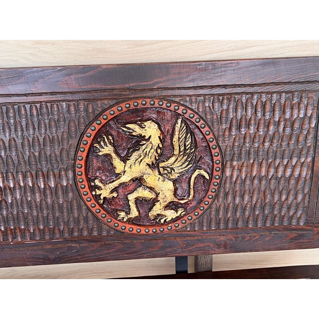 20th Century Spanish Renaissance Carved Walnut Bench Banquette "Escaño" For Sale - Image 14 of 18