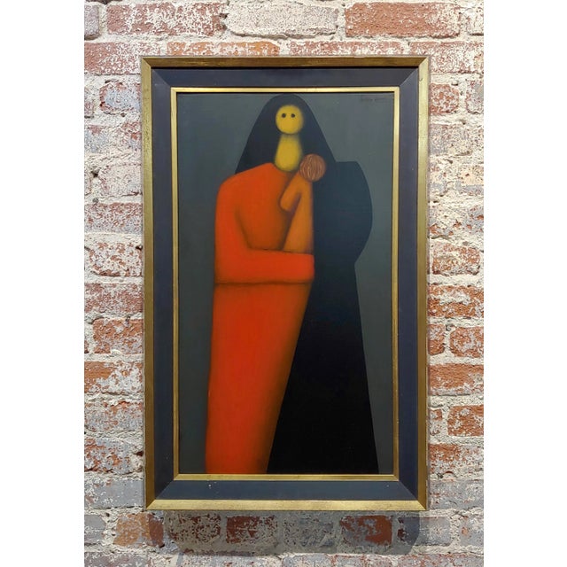 Jesus Leuus 1965 Minimalist Mother in Red - Oil Painting For Sale - Image 10 of 10