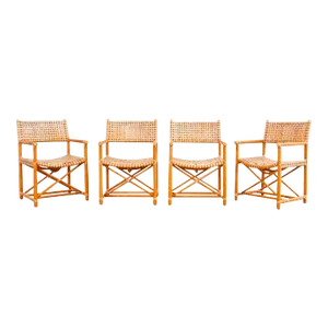 Set of Four McGuire Laced Rawhide Rattan Dining Armchairs