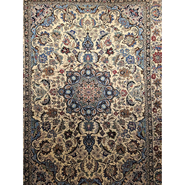Vintage Tabriz Area Rug, Handwoven Wool, Floral Pattern, Ivory & Blue, 6’ X 8’ For Sale - Image 10 of 12