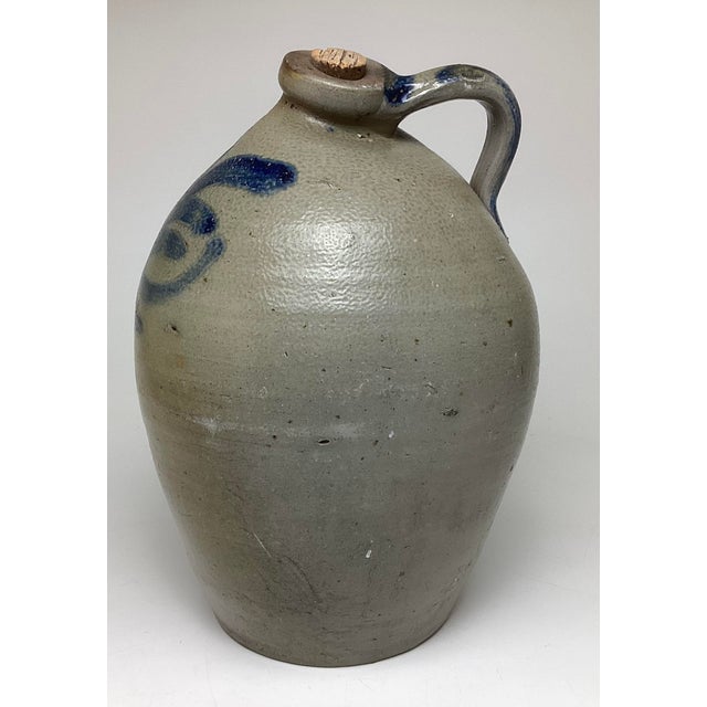 American Antique Blue Salt Glazed Decorated Stoneware Jug by Cowden & Wilcox Harrisburg, Pennsylvania For Sale - Image 3 of 7