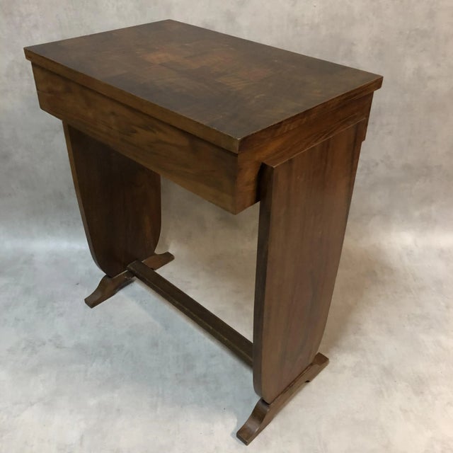 Side Table Art Deco, opening with a flap, walnut veneer and walnut