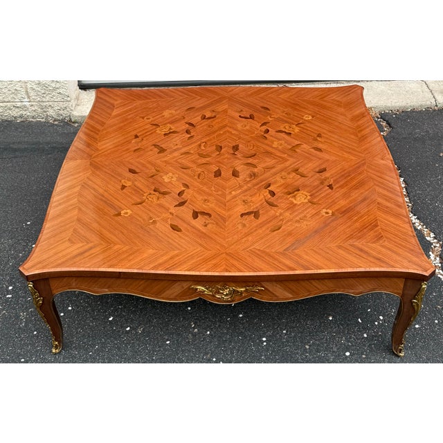 1990s Late 20th Century Greenbaum Interiors Marquetry Inlaid Ormolu Mounted Coffee Table For Sale - Image 5 of 10