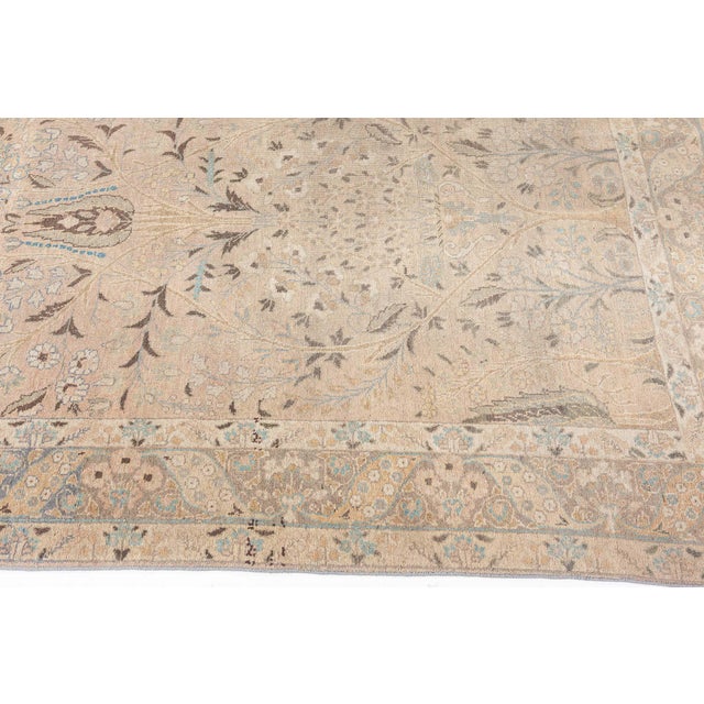 Textile 20th Century Persian Tabriz Gold Beige and Azure Handmade Wool Rug For Sale - Image 7 of 8