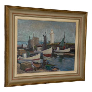 Eskil Skans, Boats, 1960s, Oil on Panel, Framed For Sale