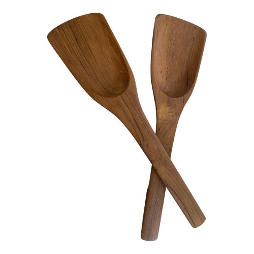 1960s Vintage Pair of Teak Wood Jhq Denmark Salad Servers With
