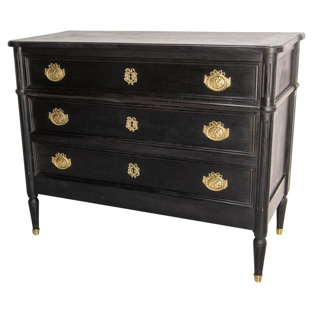 French Louis XVI Style Black Wood Chest of Drawers, 1980s For Sale - Image 12 of 12