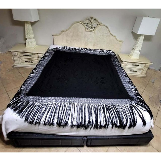 Art Nouveau Antique Flaminco Fringed Piano Shawl Midnight Black - Outstanding For Sale - Image 3 of 9