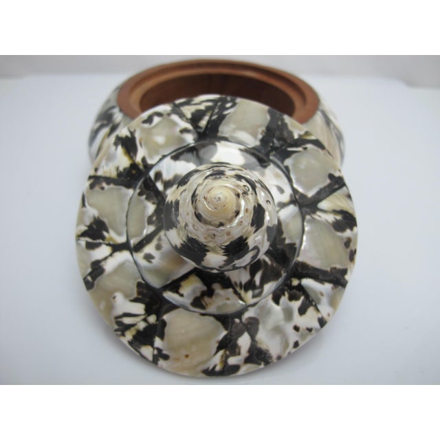 Black Wood Inlaid Mother of Pearl Black & White Shell Round Lidded Trinket Box For Sale - Image 8 of 10