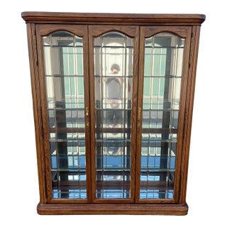 1980s Monumental American of Martinsville Grand Oak Lighted Curio Display For Sale