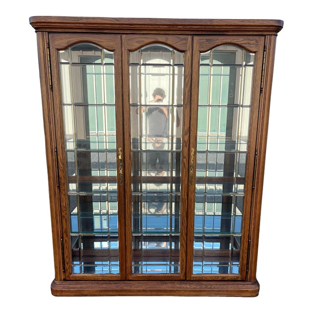1980s Monumental American of Martinsville Grand Oak Lighted Curio Display For Sale