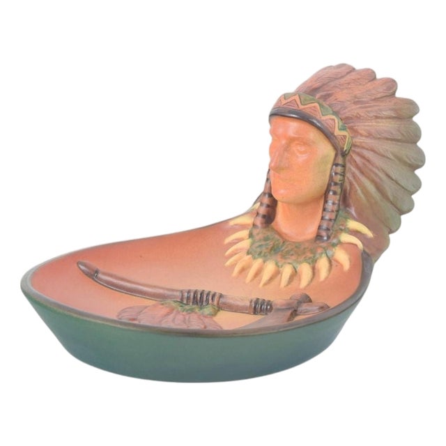 Art Pottery Bowl with Native American Head from Ipsens Enke, 1920s For Sale