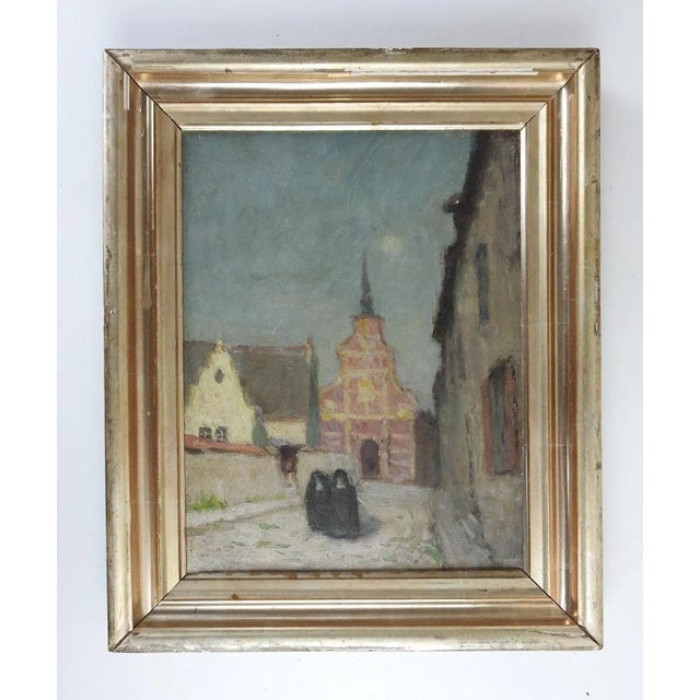 Rustic European Vintage French School Impressionst Nuns & Cityscape Painting For Sale - Image 3 of 3