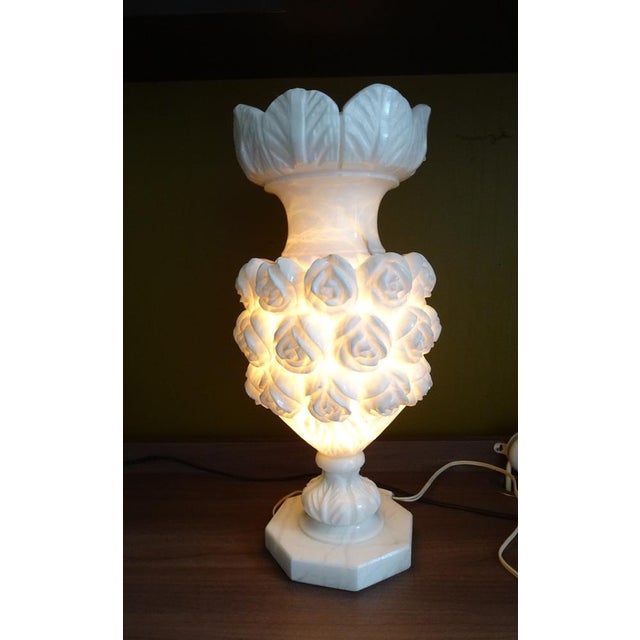Italian Carved Flowers Alabaster Table Lamp, 1950s For Sale - Image 13 of 18