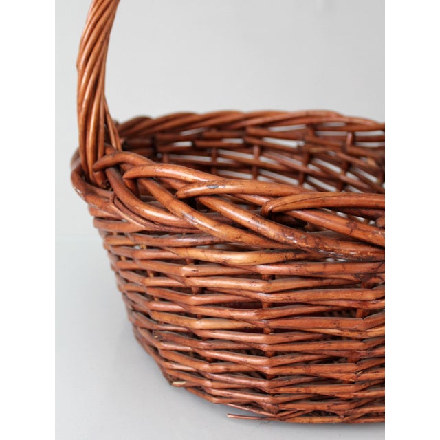 Vintage Large Willow Gathering Basket With Tall Handle For Sale - Image 11 of 16
