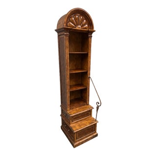 19th Century English Style Walnut Bookshelf + Staircase For Sale