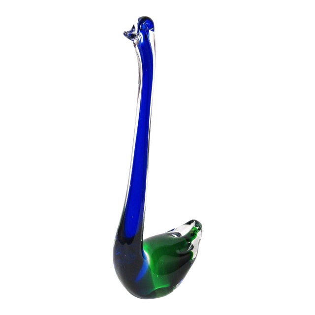 1970s Murano Blue & Green Art Glass Swan Sculpture, Italy For Sale