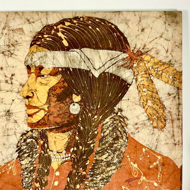 Chestnut 1979 Vintage Southwestern Native American Batik Portrait Textile Art by Zanoria Merrill For Sale - Image 8 of 11