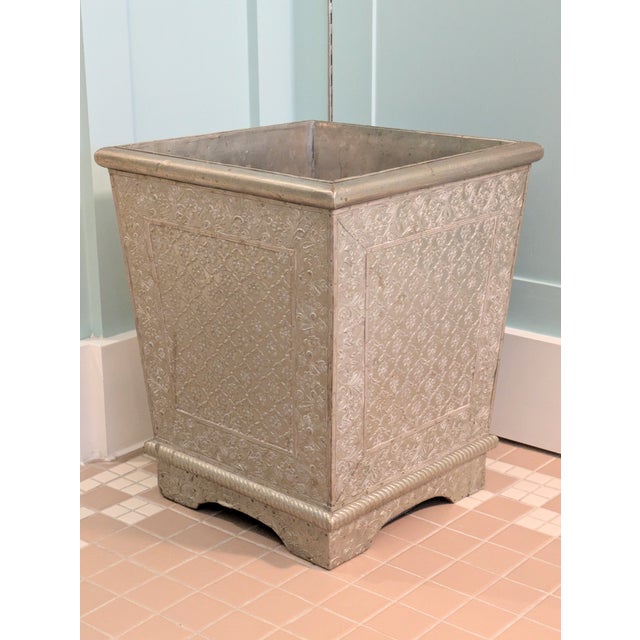 Silver Late 20th Century Anglo Indian Silver Metal Repusse Planter Box Trash Can For Sale - Image 8 of 10