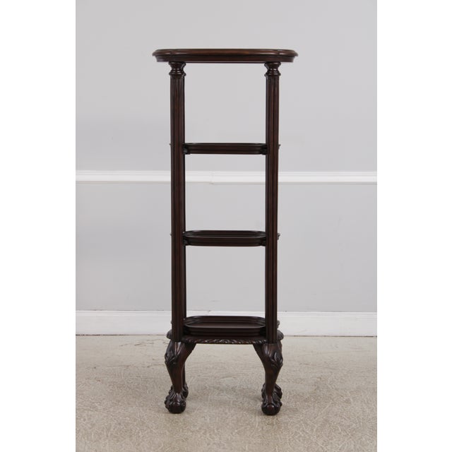 Victorian Leather Top Victorian Style Carved Mahogany Etagere Bookshelf For Sale - Image 3 of 15