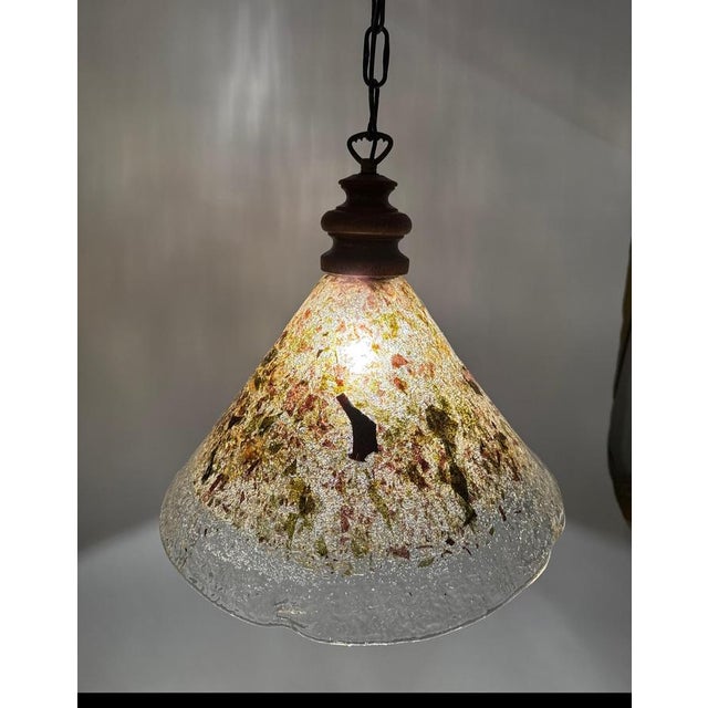 Brown Cone-Shaped Hanging Lamp in Murano Glass and Oak, 1970s For Sale - Image 8 of 18