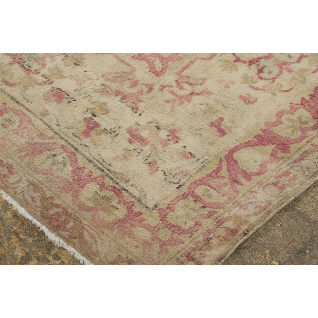 Early 19th Century Antique Distressed Kerman Rug, Floral Lattice in Red & Beige Tones - Rug & Kilim For Sale - Image 5 of 7