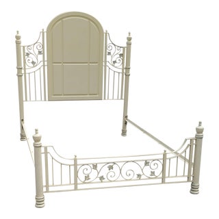 Victorian Style Wrought Iron and Wood Queen Bed Frame For Sale