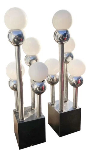 Vintage Mid Century Modern Table Lamps in Chrome Atomic Style - a Pair