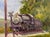 This oil painting depicts the Frisco War Babie Locomotive, rendered with bold brushstrokes that capture its robust...
