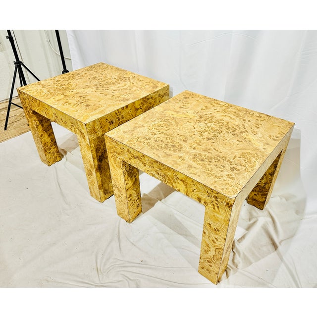 Pair Vintage Mid Century Modern Faux Burl Parsons Tables For Sale In Raleigh - Image 6 of 7