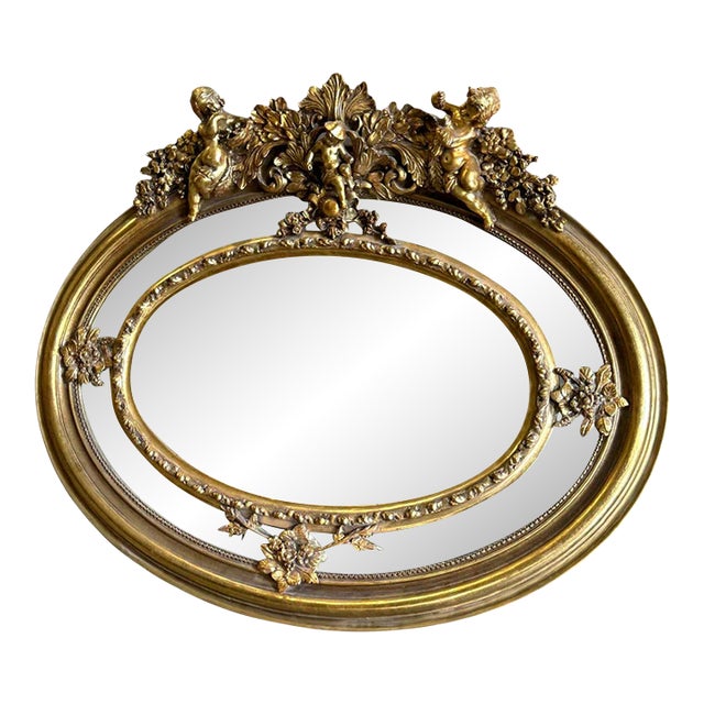 Golden Oval Mirror – French-Italian Style Wall Mirror For Sale