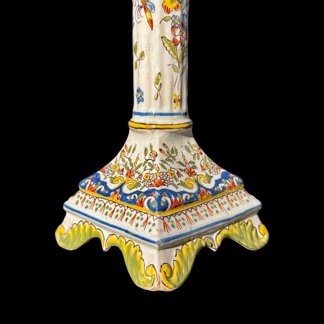 Antique French Faience Fourmaintraux Frères Candlestick Holders - Pair For Sale In San Diego - Image 6 of 8