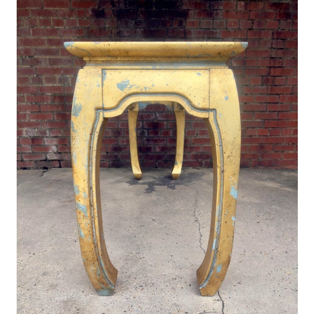 Gold Vintage Palm Beach Regency Chinoiserie Light Blue Parcel Gilt Ming Style Console Table -Newly Painted For Sale - Image 8 of 18